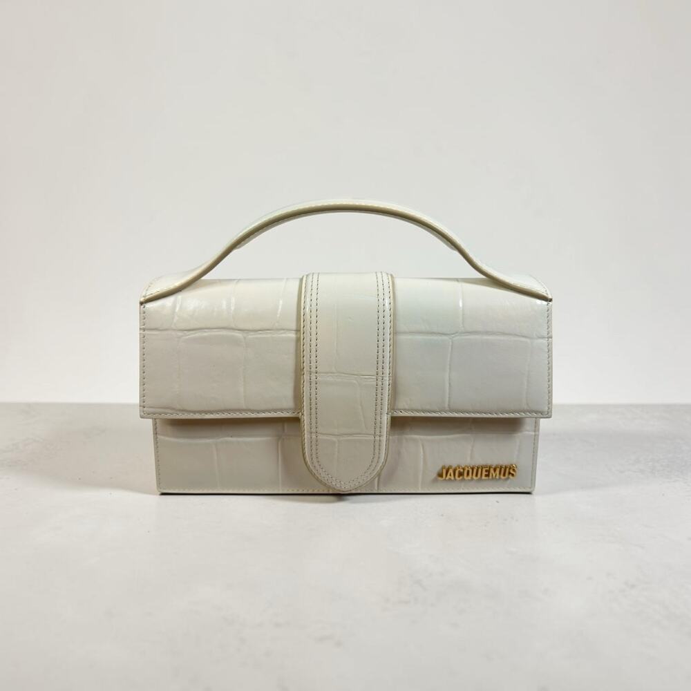 Jacquemus Le Grand Bambino Cream Croc Embossed Calfskin Satchel NWT Dust Bag COA